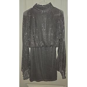 Hyfve Gorgeous Long Sleeve Silver Mini Dress Size Small New without Tags